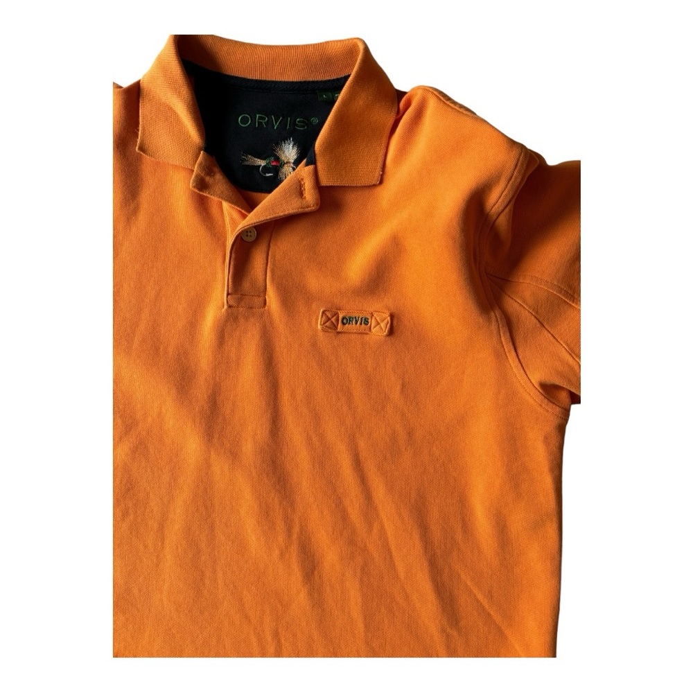 Orvis Fly Fishing Heavyweight Polo Men's Shirt Orange | Size Large - Picture 5 of 8